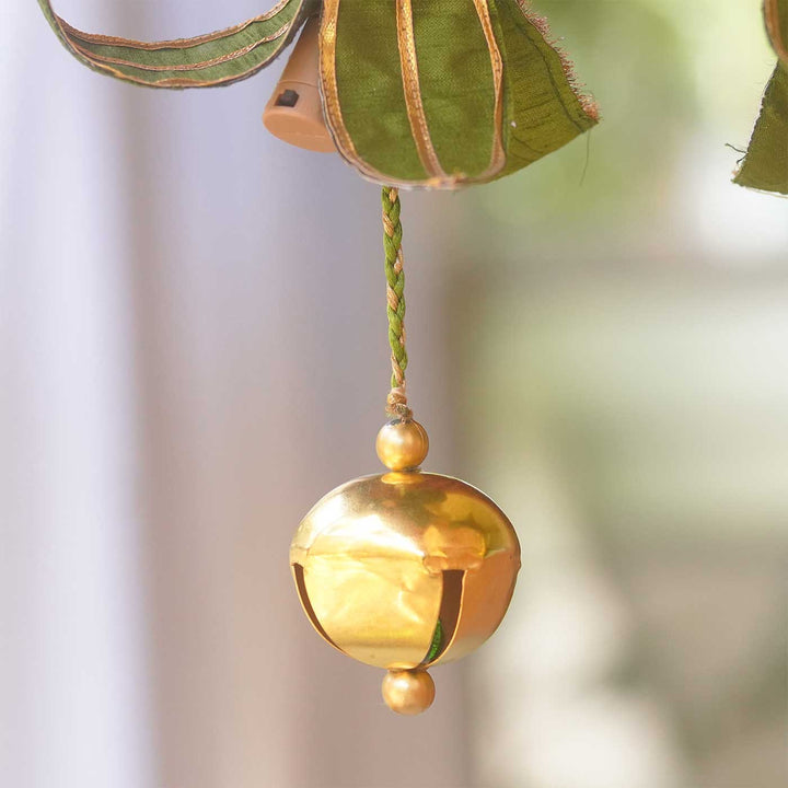 Handmade Mango Leaf Aam Patta Silk Wall Hanging String With LED Lights, Ghungroo Bells & Lace