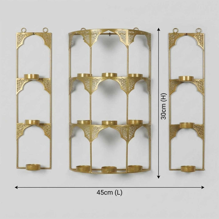 Set of 3 | Handmade Rectangular Etched Wall Mounted Metal Tealight Holders For Festive Decor