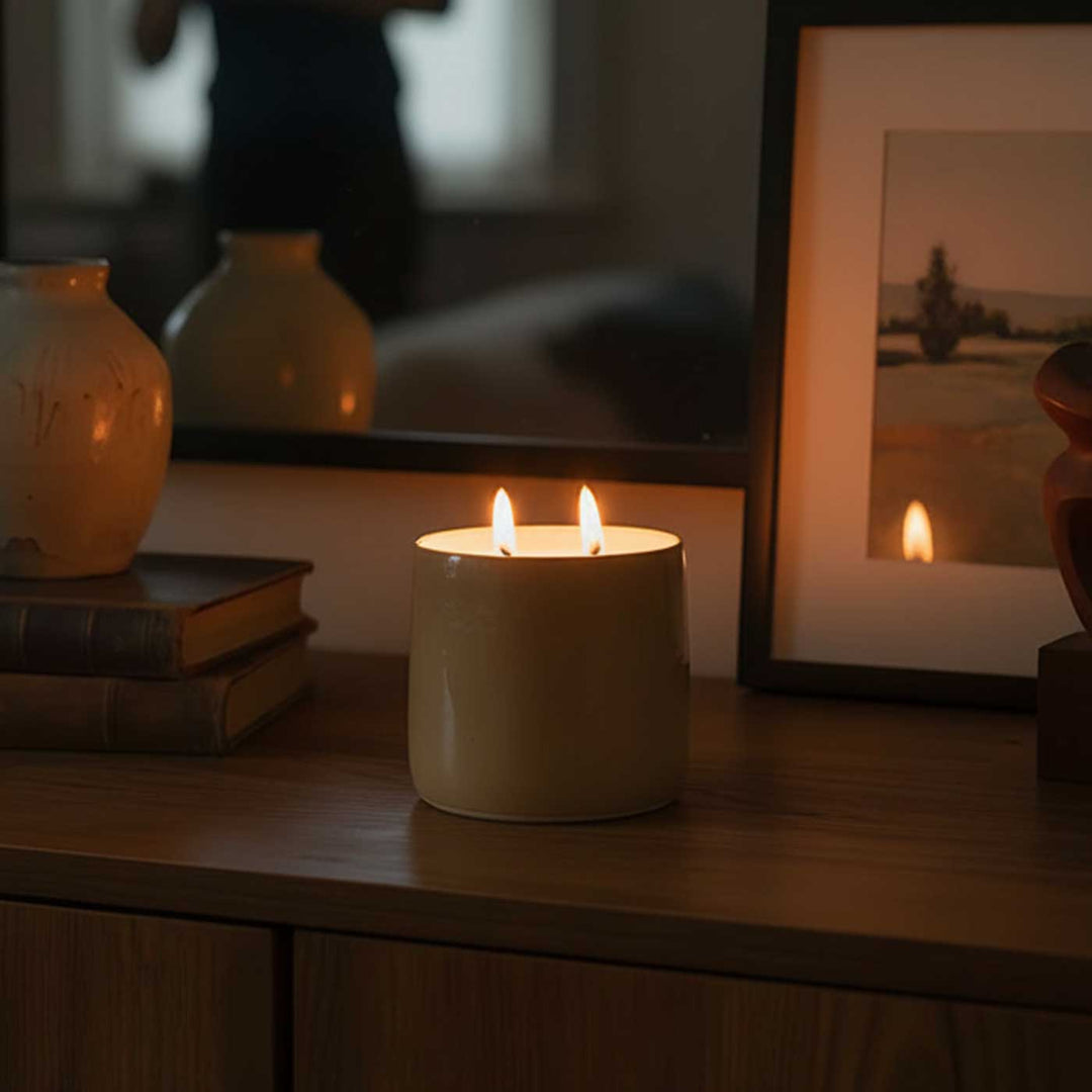 Handmade Dune Nude Glaze Ceramic Jar Soy Wax Candle With Coastal Moss Fragrance