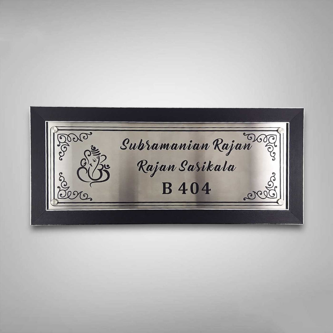 Personalized Engraved Rectangle Ganesha Theme Stainless Steel Name Plate