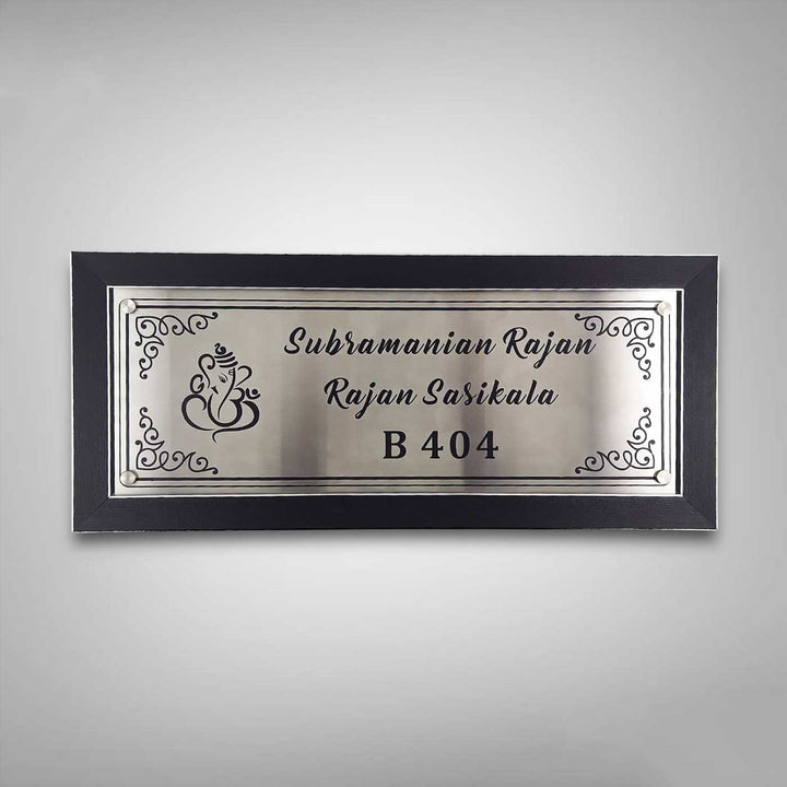 Personalized Engraved Rectangle Ganesha Theme Stainless Steel Name Plate