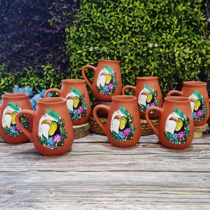 Hand-Painted Enlgish Ivy Bird Theme Terracotta Mug