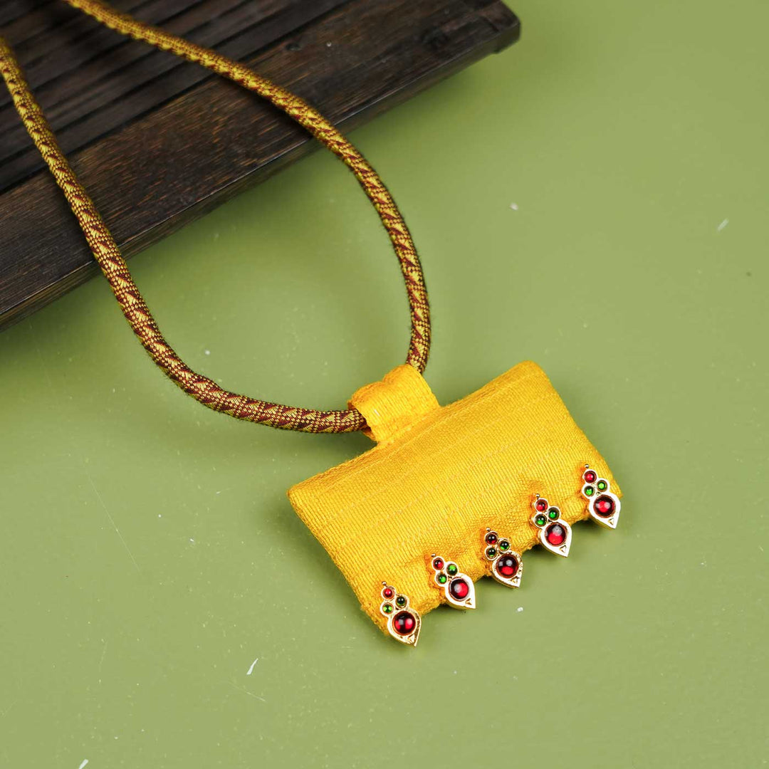 Handmade Yellow Temple Droplets Mulberry Silk Necklace