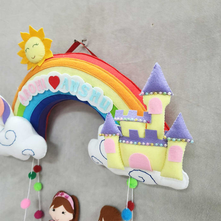 Personalized Rainbow Theme Felt Kids Name Plate For Siblings