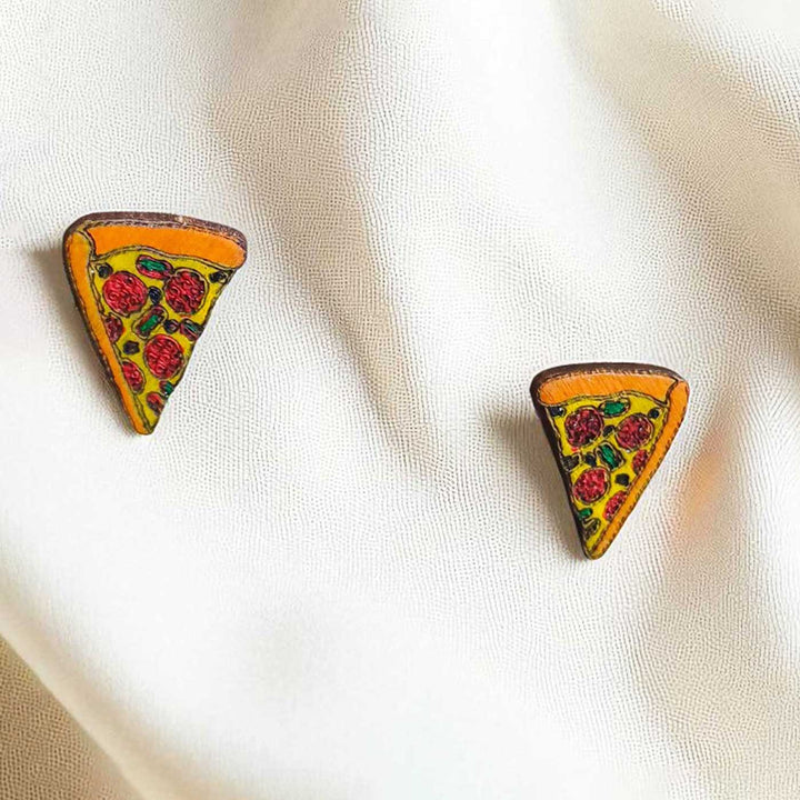 Handmade 1 Piece Pizza Wooden Earrings