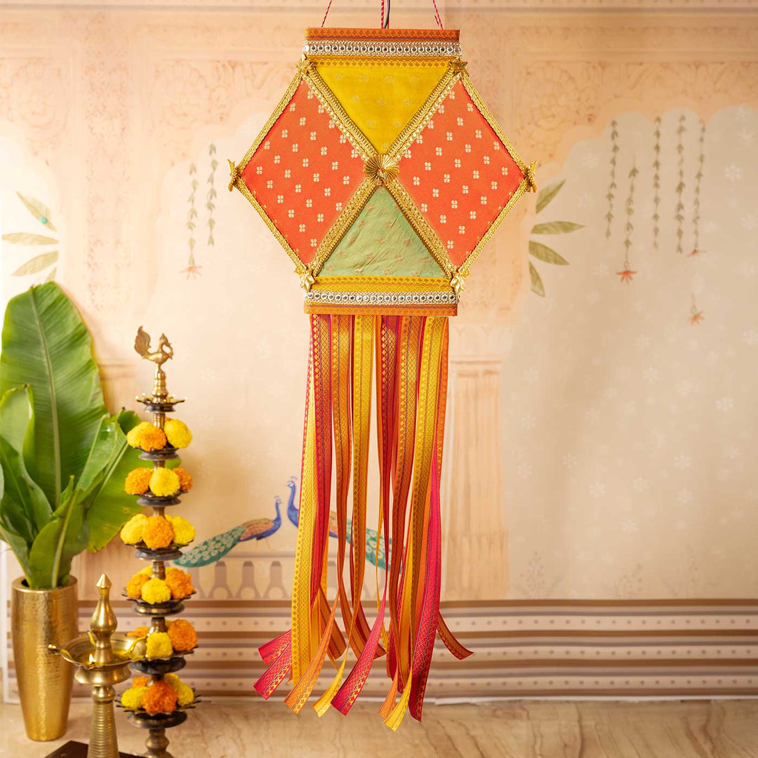 Handmade Bahurangi Premium Silk Akash Kandil/ Lantern With Zari Work