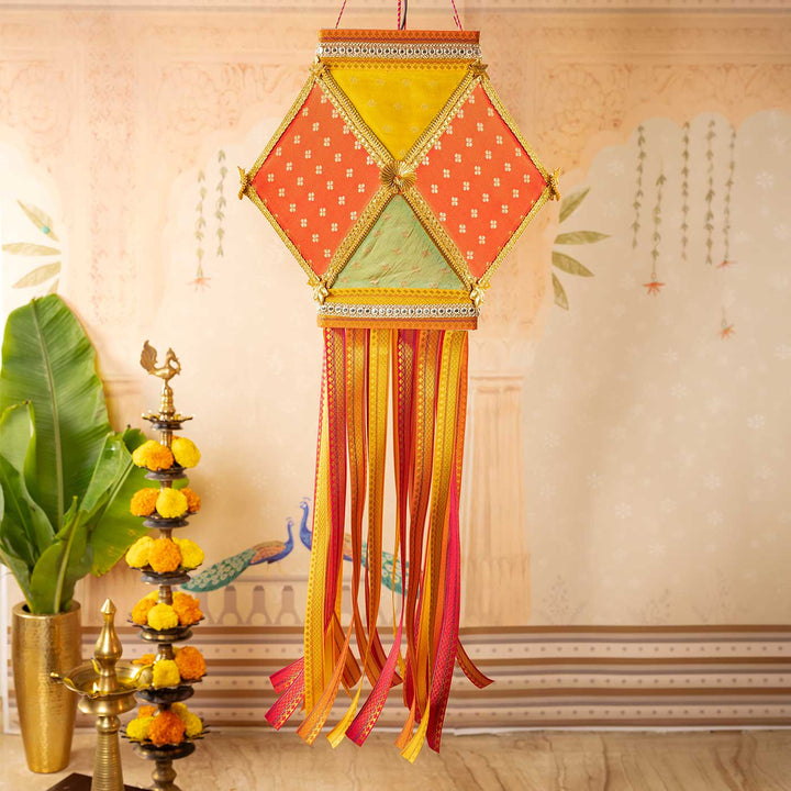 Handmade Bahurangi Premium Silk Akash Kandil/ Lantern With Zari Work