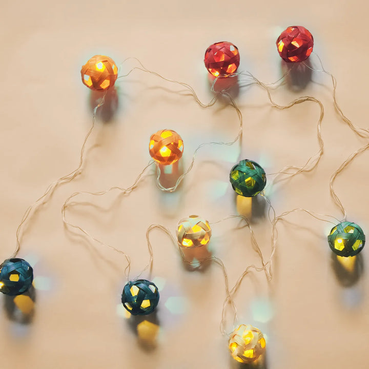 3m, 10 Bulbs | Multicoloured Star Full Moon Eco-Friendly Handmade Woven Bamboo LED Fairy Light