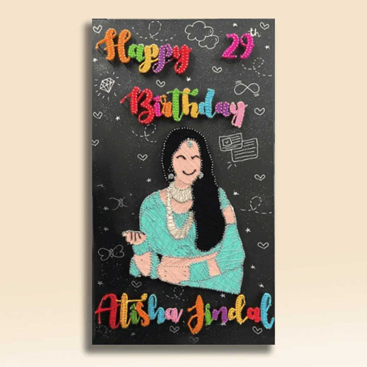 Photo Personalized String Art Birthday Design Wooden Name Plate