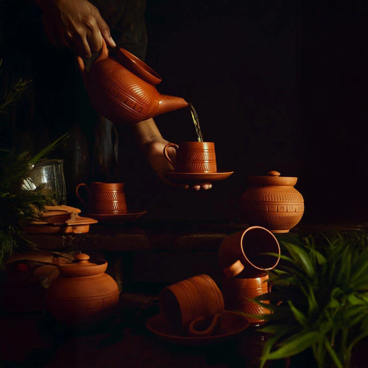 Handmade Nawabi Terracotta Tea Set | Set Of 15