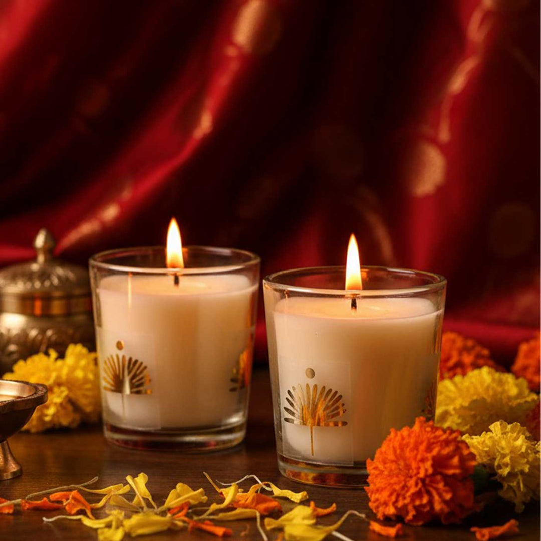 Set Of 2 | Handmade Meera Gold Foil Glass Jar Soy Wax Candle With Smoked Oudh Fragrance