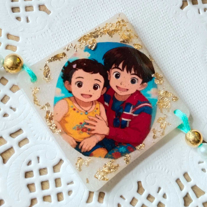 Photo Personalized Ghibli Theme Resin Rakhi 1 - Close-up of Photo Insert