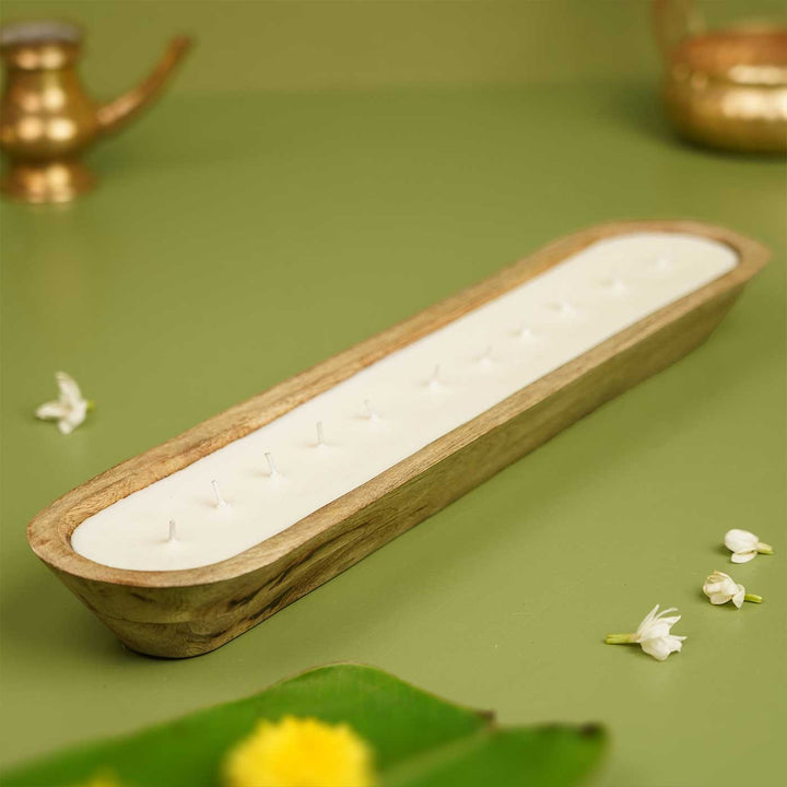 18 Inch | Handmade Wooden Boat Shaped Wax Scented Candle