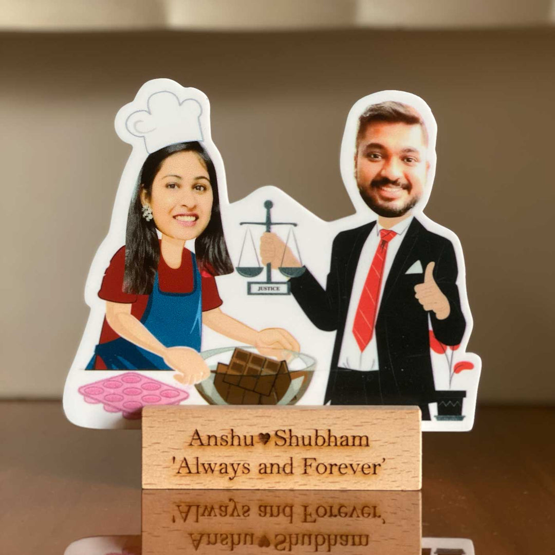 Photo Personalized Chef & Lawyer Couple Acrylic Caricature Cutout