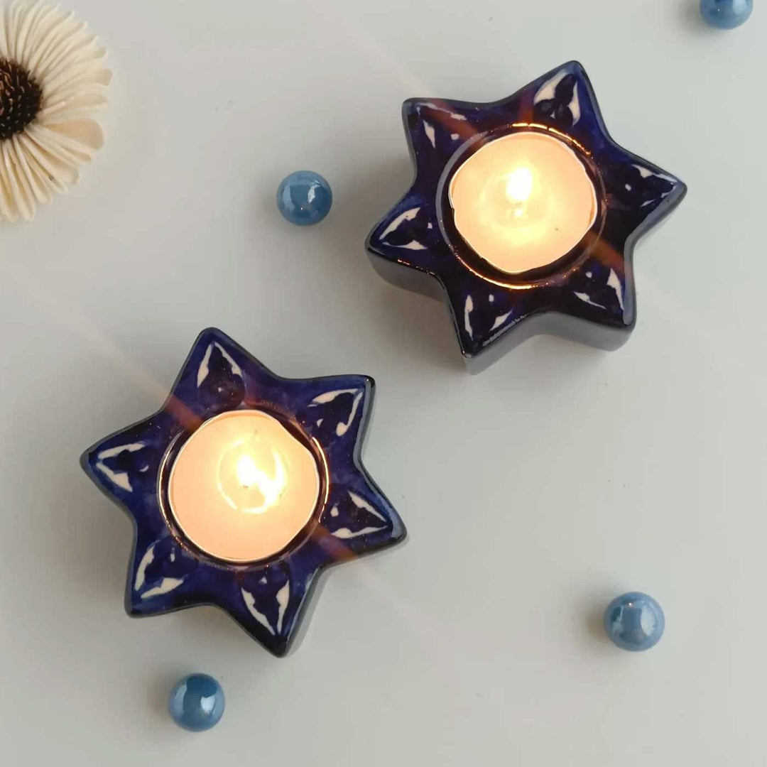 Set of 2 | Handmade Stunning Star Ceramic Tealight Holder