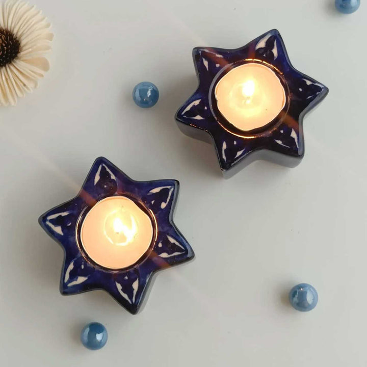 Set of 2 | Handmade Stunning Star Ceramic Tealight Holder