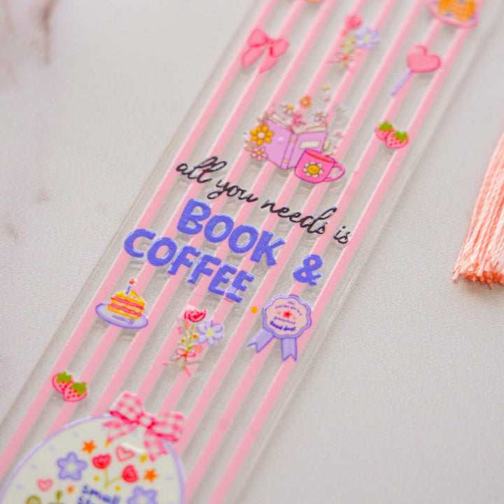 "Book & Coffee" Theme Handmade Acrylic Bookmark With Tassel For Book Lovers