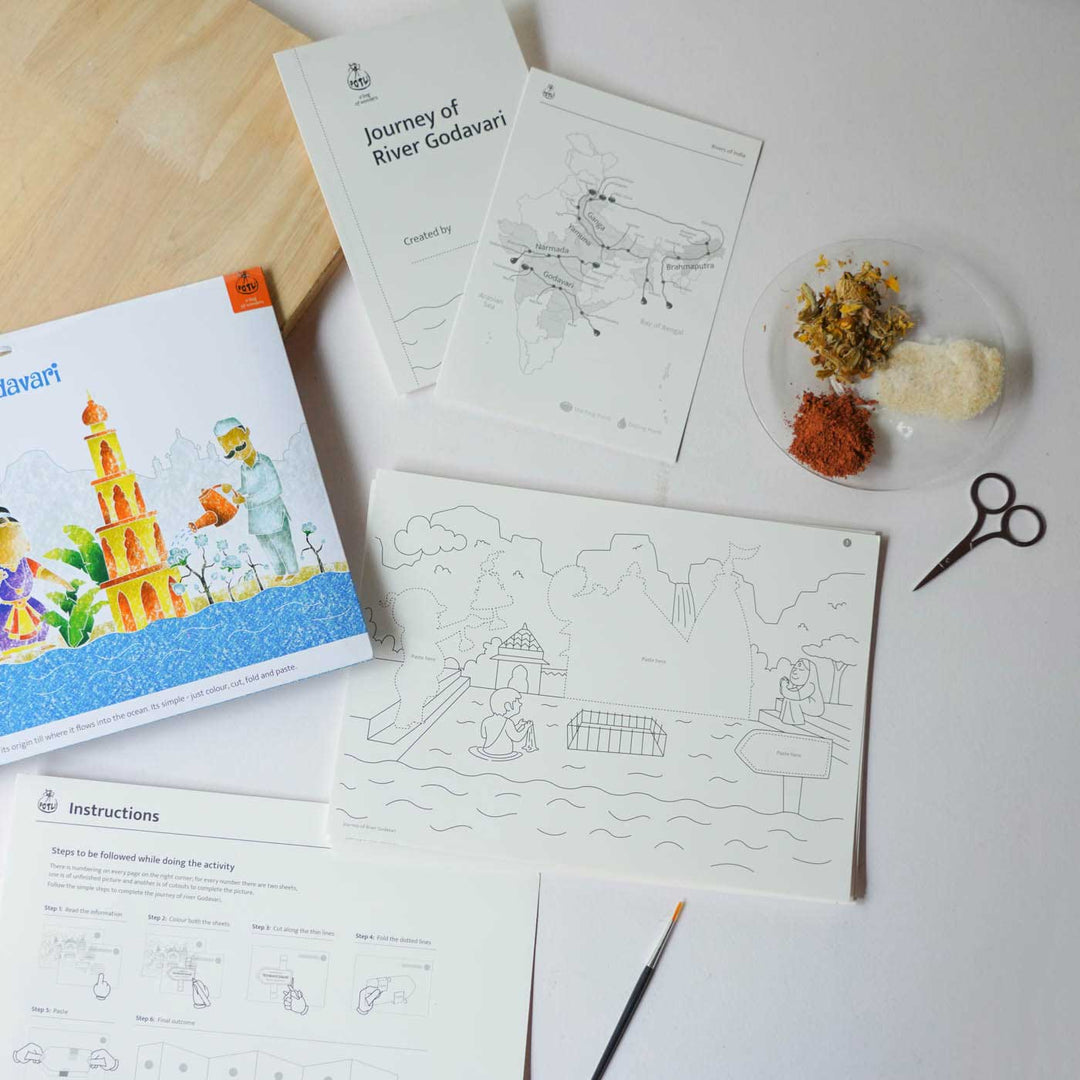 Godavari Rivers of India DIY Kit | 11 Coloring Templates, 1 Map Of India And Instruction Sheet