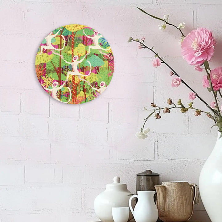 Printed Round Monkey Theme MDF Wood Wall Decor
