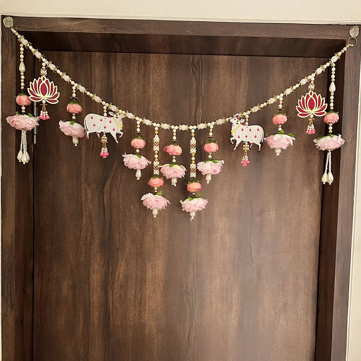 Handmade Pink Floral Pichwai Cow Toran
