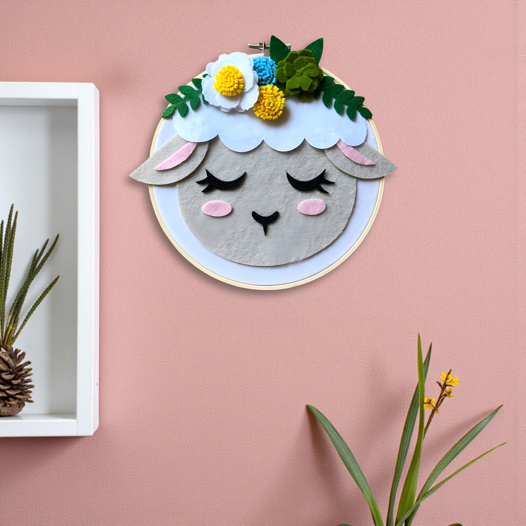 Handmade Floral Sheep Theme Felt Wall Hoop