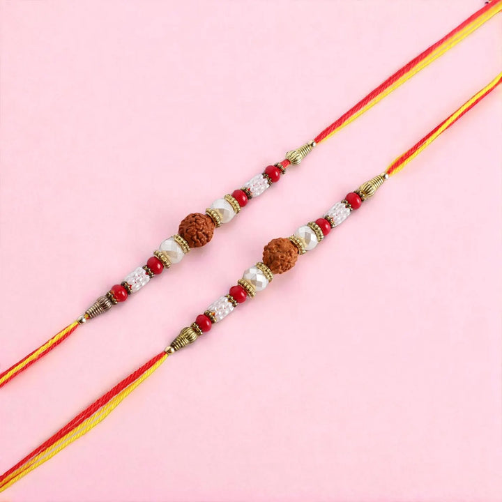 Handmade Rudraksha Dori Rakhi With Roli Chawal | Set Of 12