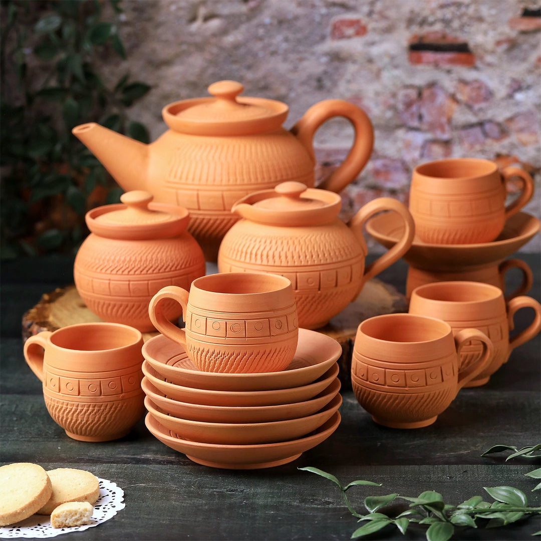 Handmade Royal Terracotta Tea Set | Set Of 15