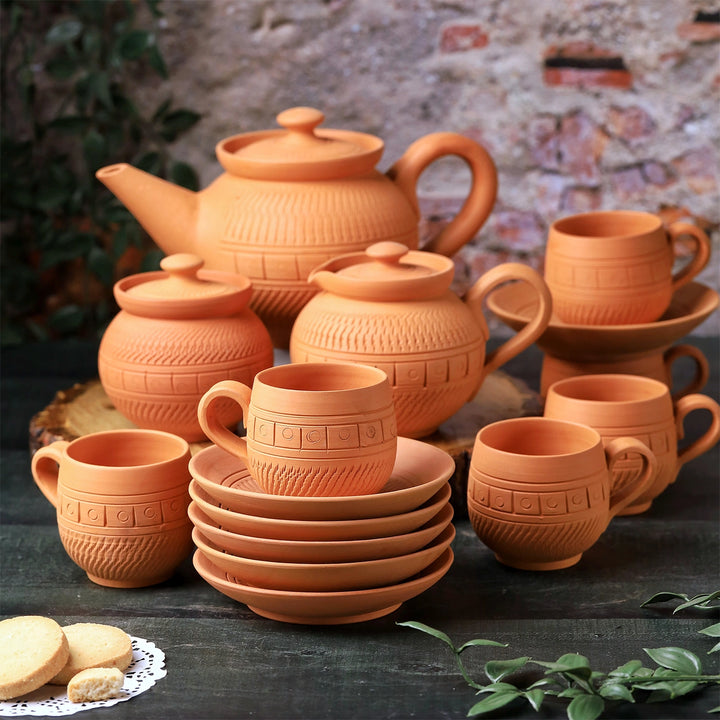 Handmade Royal Terracotta Tea Set | Set Of 15