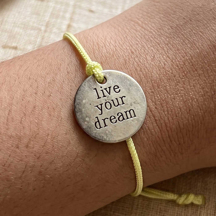 Engraved "Live Your Dream" Quote Metal Charm Rakhi With Roli Chawal for Brother