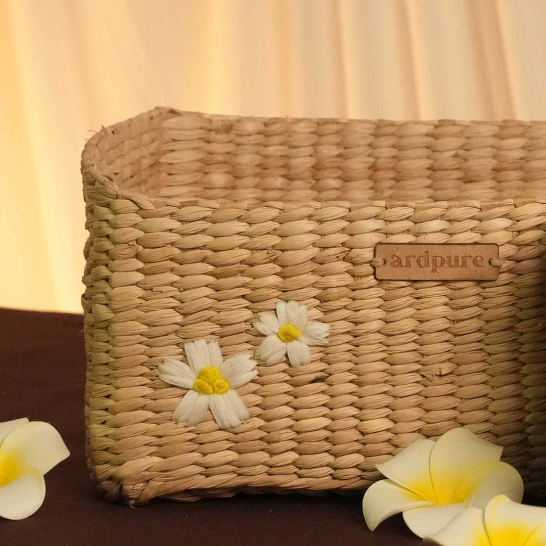 Handmade Floral Embroidered Kauna Grass Organizer