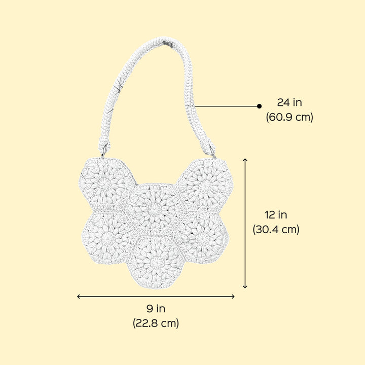 Handmade Crochet Pearl Shape Hexagon Cotton Tote Bag