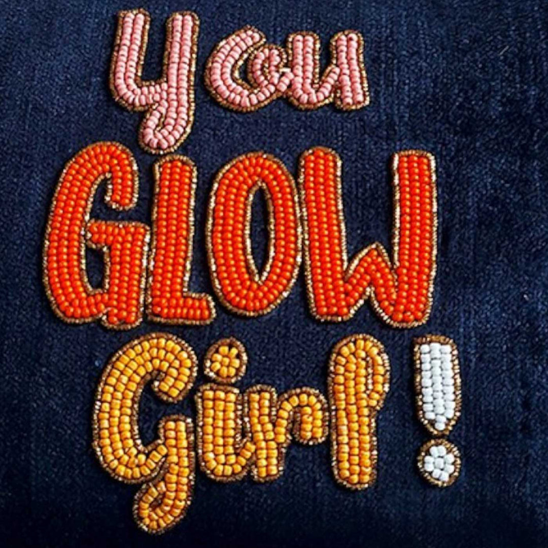 Handmade Embroidered Blue You Glow Girl Design Velvet Pouch