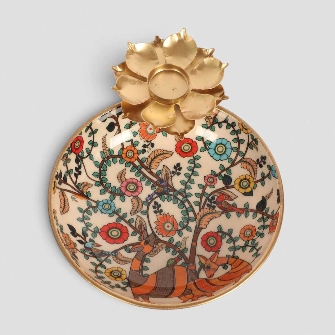 Handmade Meena Enamel Floral Urli With Flower Tealight Holder For Festive Decor
