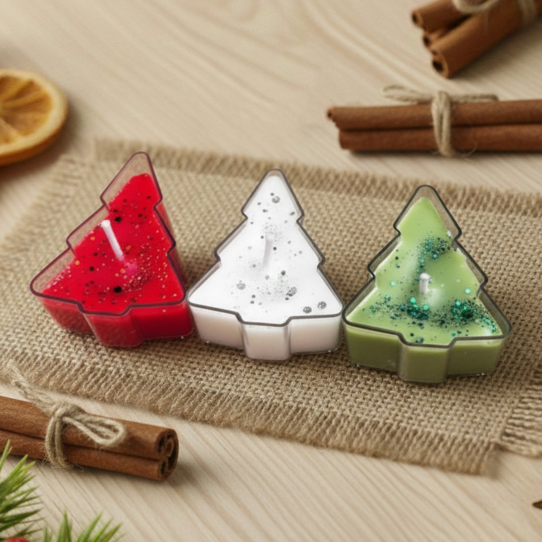 3 Pc | Handmade Red, Green & White Xmas Tree Soy Wax Candles