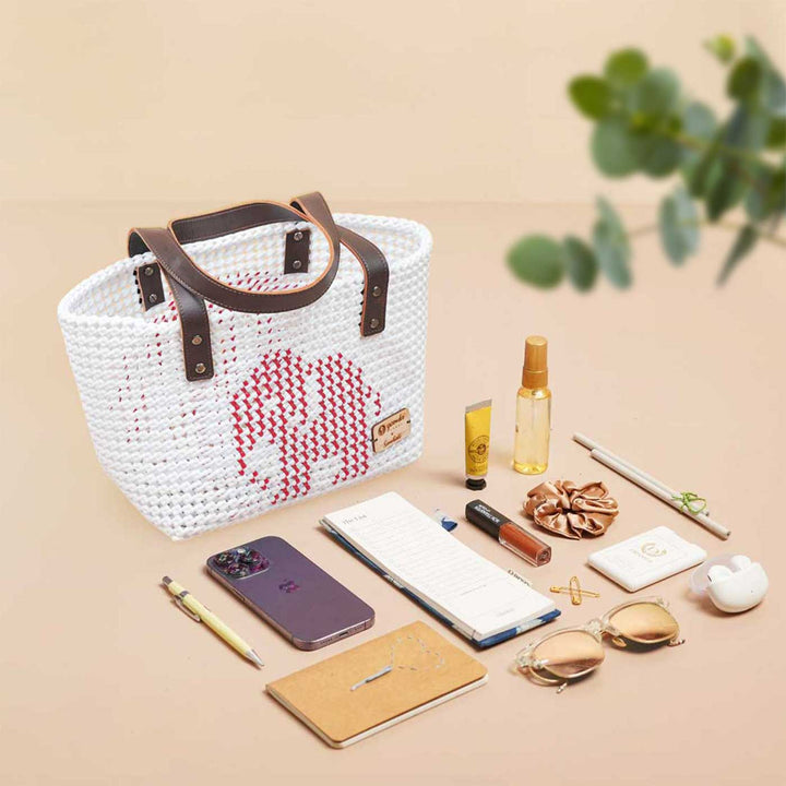White Elephant Mukhya Knot Handmade Koodai Tote Bag