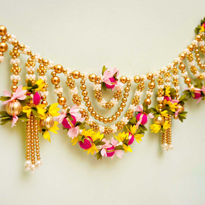 Handmade Multi-Color Flower With Moti Toran
