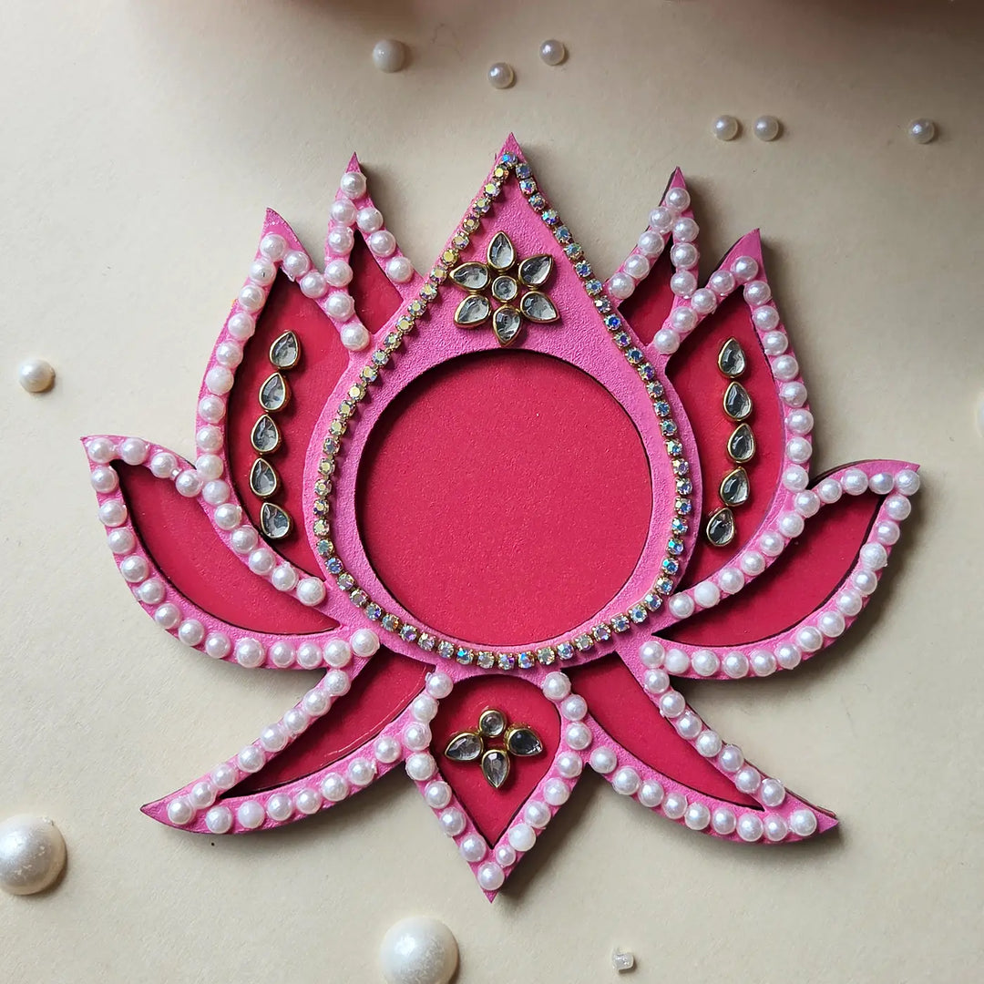 Hand-Painted Beaded Pink Lotus MDF Wood Tealight Holder