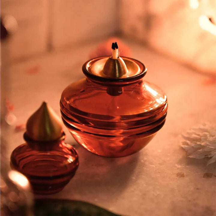 Medium Kalash Design Akhand Jyot Glass Akhand Jyot Diya / Oil Lamp