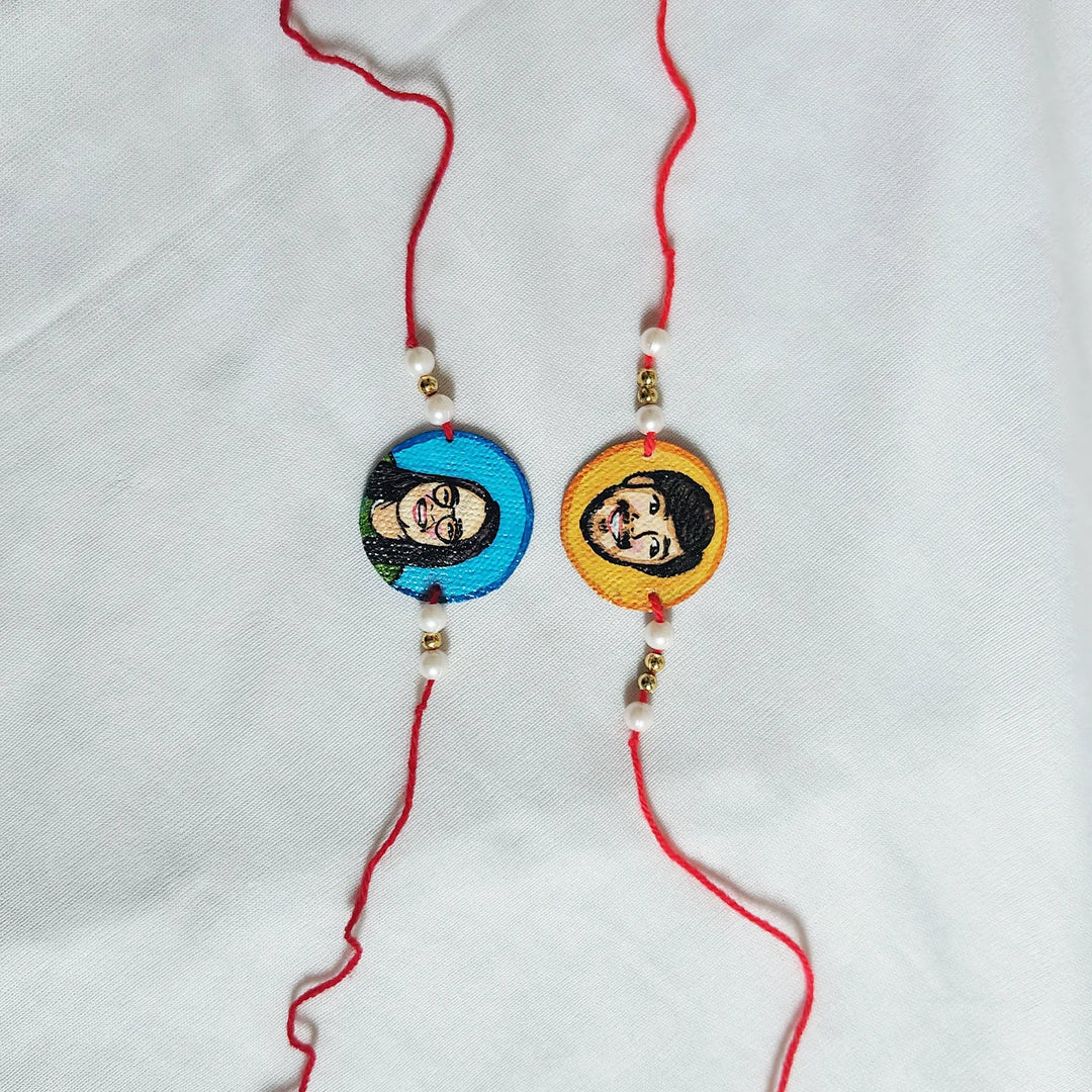 Photo Personalized Hand-Painted Caricature Rakhi | Set Of 2