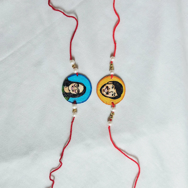 Photo Personalized Hand-Painted Caricature Rakhi | Set Of 2