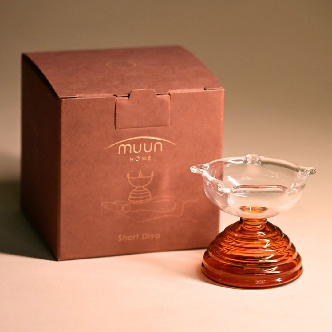 Handmade Amber Small Borosilicate Glass Oil Lamp / Diya | 2.2 inch