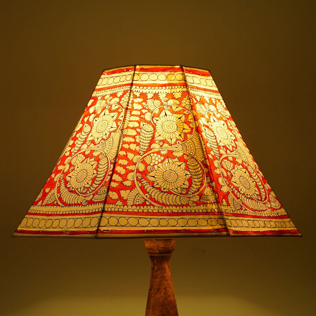 Red Floral Hand Painted Tholu Bommalata Lamp Shade | 16 inches