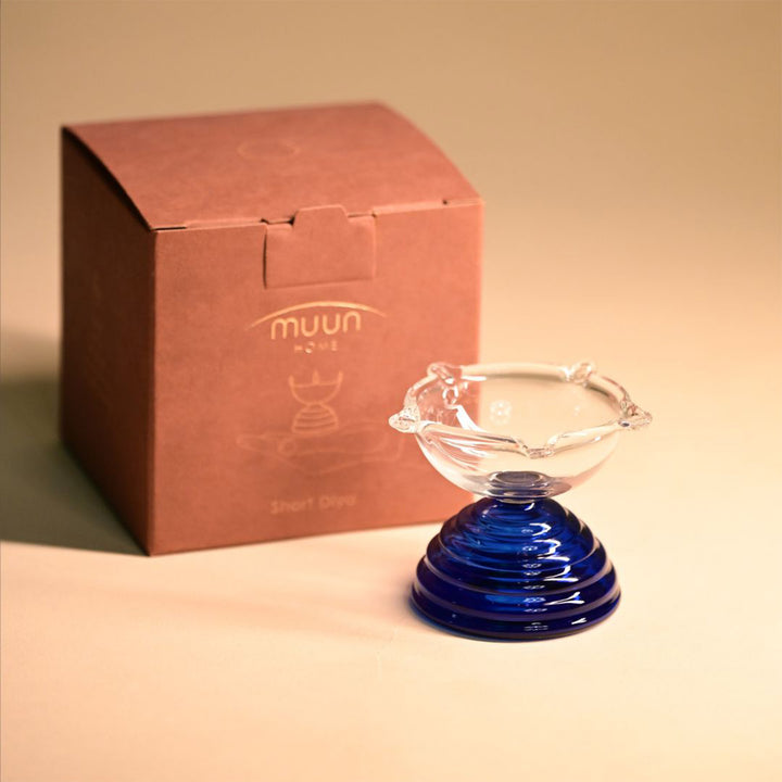 Handmade Blue Small Borosilicate Glass Oil Lamp / Diya | 2.2 inch