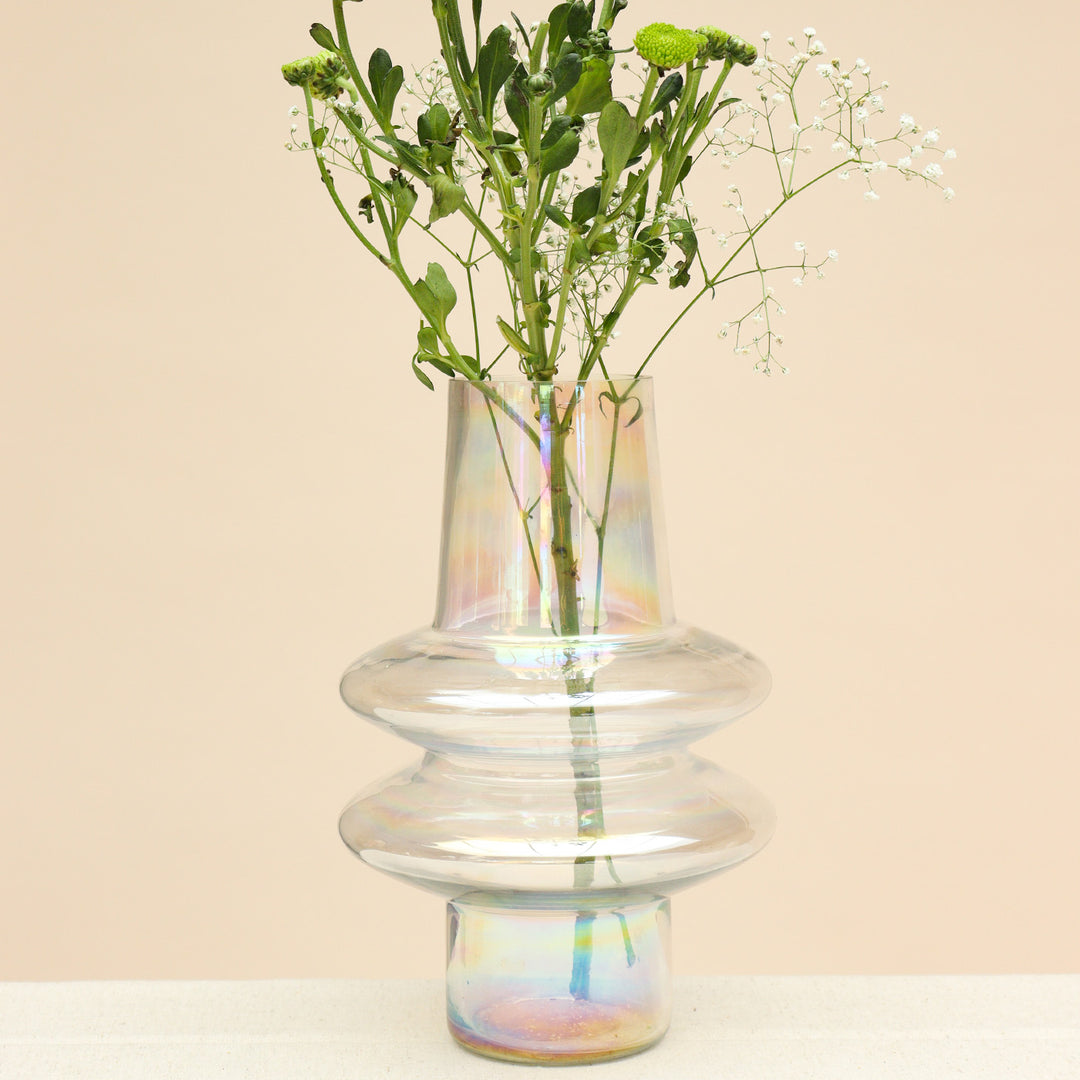 Handmade Iridescent Ripple Glass Vase | 12 inch