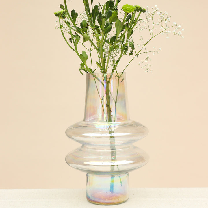 Handmade Iridescent Ripple Glass Vase | 12 inch