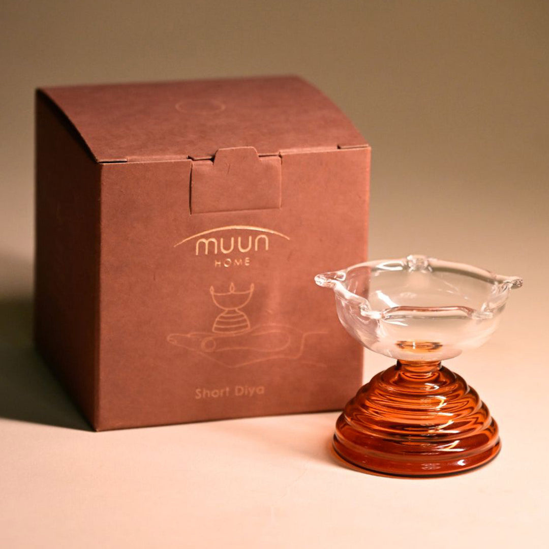 4 Pc | Handmade Amber Small Borosilicate Glass Oil Lamp / Diya | 2.2 inch