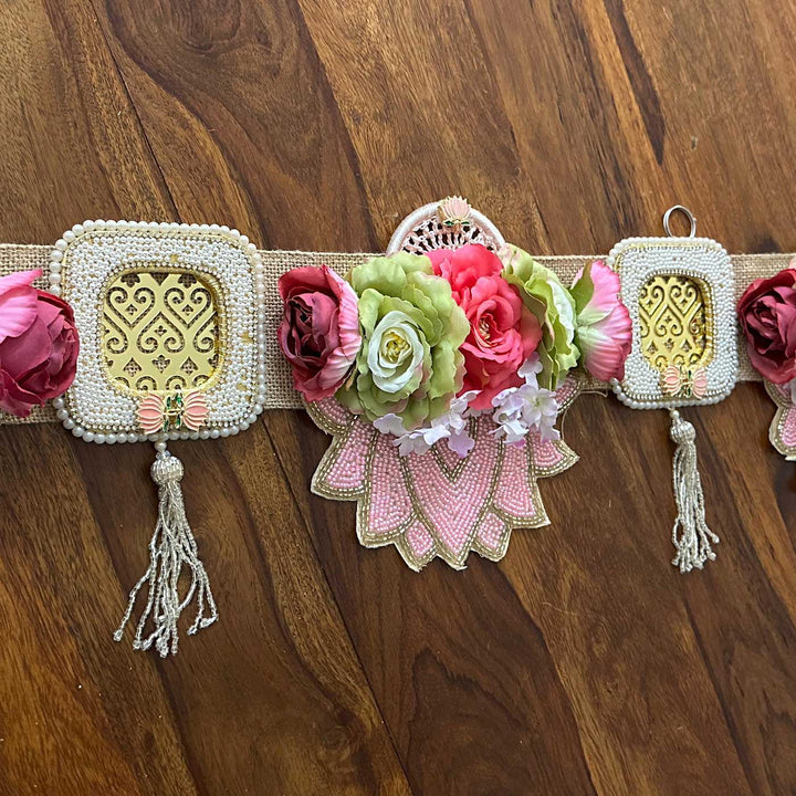 Handmade Beaded Pearl Lotus Design Jute Toran
