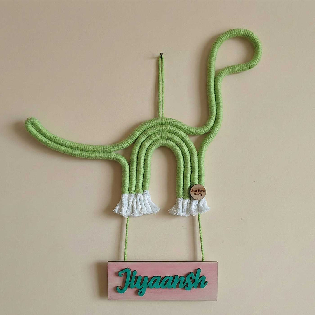Personalized Macrame Dinosaur Theme Kids Name Plate