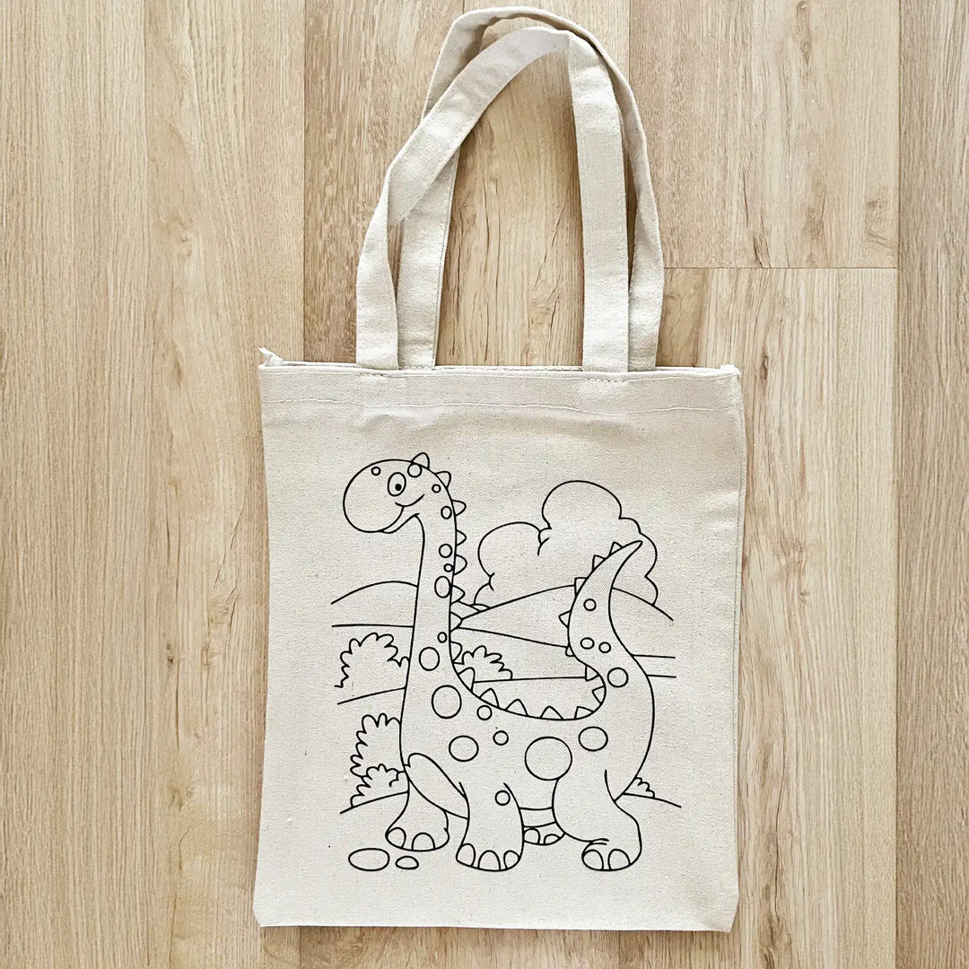 DIY Colour It Yourself Dinosaur Cotton Kids Tote Bag