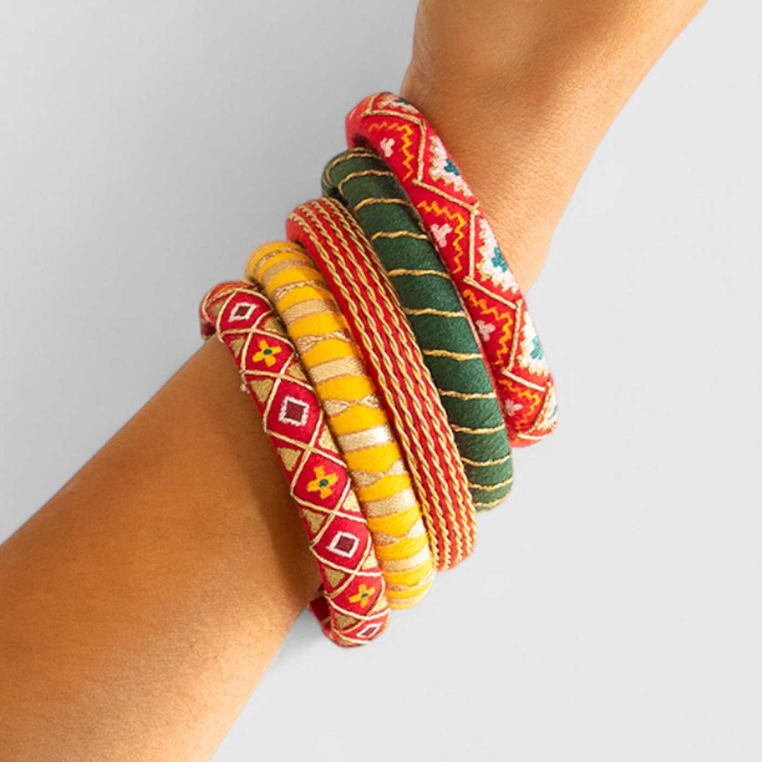 Multicolor Handcrafted Delicate Thread Work Bangles | Set of 5
